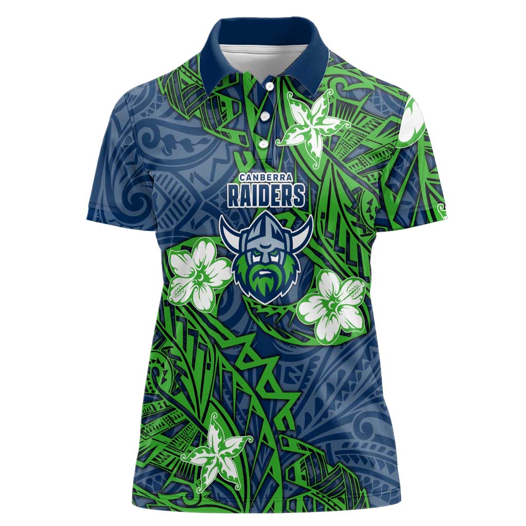 Personalised Canberra Raiders Women Polo Shirt Polynesian Tribal Pattern With Rugby Viking Mascot Art