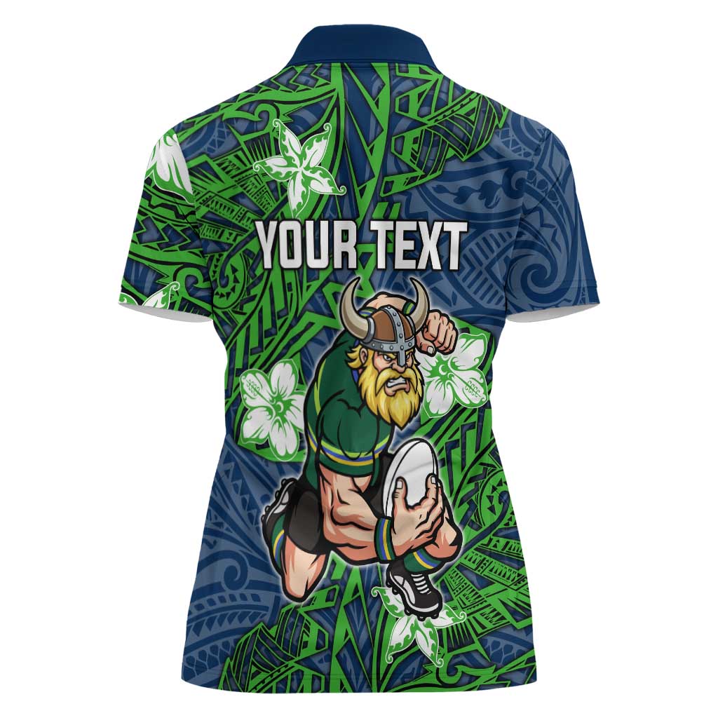 Personalised Canberra Raiders Women Polo Shirt Polynesian Tribal Pattern With Rugby Viking Mascot Art
