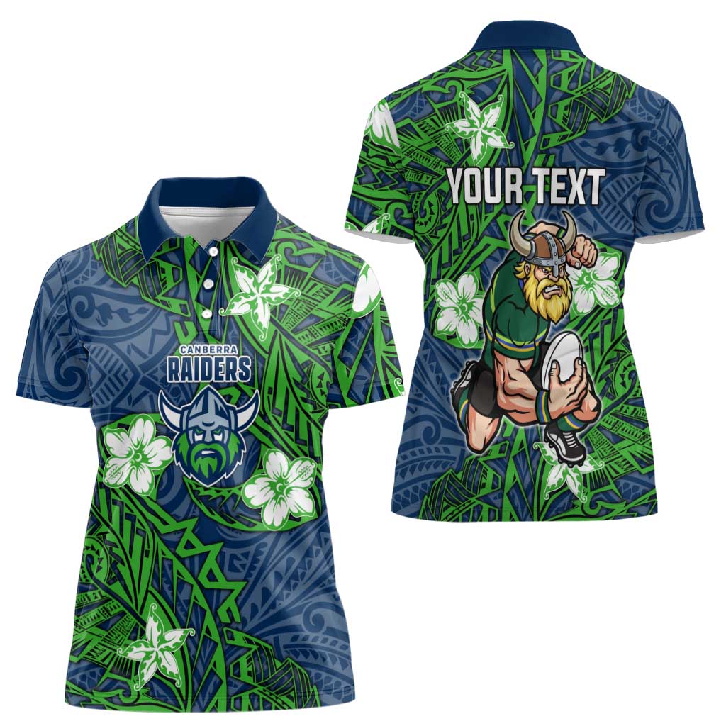 Personalised Canberra Raiders Women Polo Shirt Polynesian Tribal Pattern With Rugby Viking Mascot Art