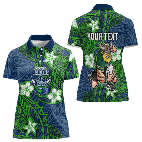 Personalised Canberra Raiders Women Polo Shirt Polynesian Tribal Pattern With Rugby Viking Mascot Art