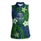 Personalised Canberra Raiders Women Sleeveless Polo Shirt Polynesian Tribal Pattern With Rugby Viking Mascot Art