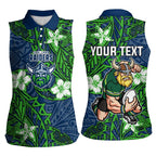 Personalised Canberra Raiders Women Sleeveless Polo Shirt Polynesian Tribal Pattern With Rugby Viking Mascot Art