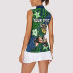 Personalised Canberra Raiders Women Sleeveless Polo Shirt Polynesian Tribal Pattern With Rugby Viking Mascot Art