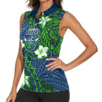 Personalised Canberra Raiders Women Sleeveless Polo Shirt Polynesian Tribal Pattern With Rugby Viking Mascot Art