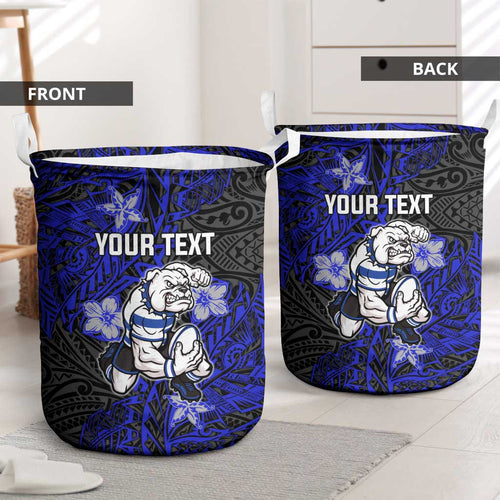 Personalised Canterbury-Bankstown Bulldogs Laundry Basket Polynesian Tribal Pattern With Rugby Bulldog Mascot Art