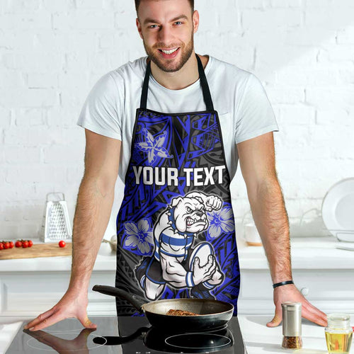 Personalised Canterbury-Bankstown Bulldogs Apron Polynesian Tribal Pattern With Rugby Bulldog Mascot Art