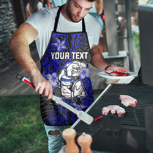 Personalised Canterbury-Bankstown Bulldogs Apron Polynesian Tribal Pattern With Rugby Bulldog Mascot Art