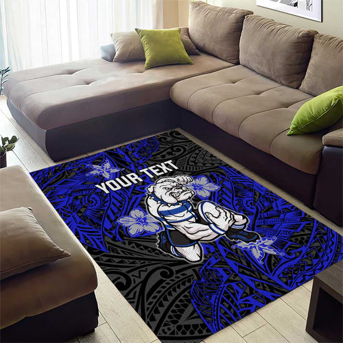 Personalised Canterbury-Bankstown Bulldogs Area Rug Polynesian Tribal Pattern With Rugby Bulldog Mascot Art