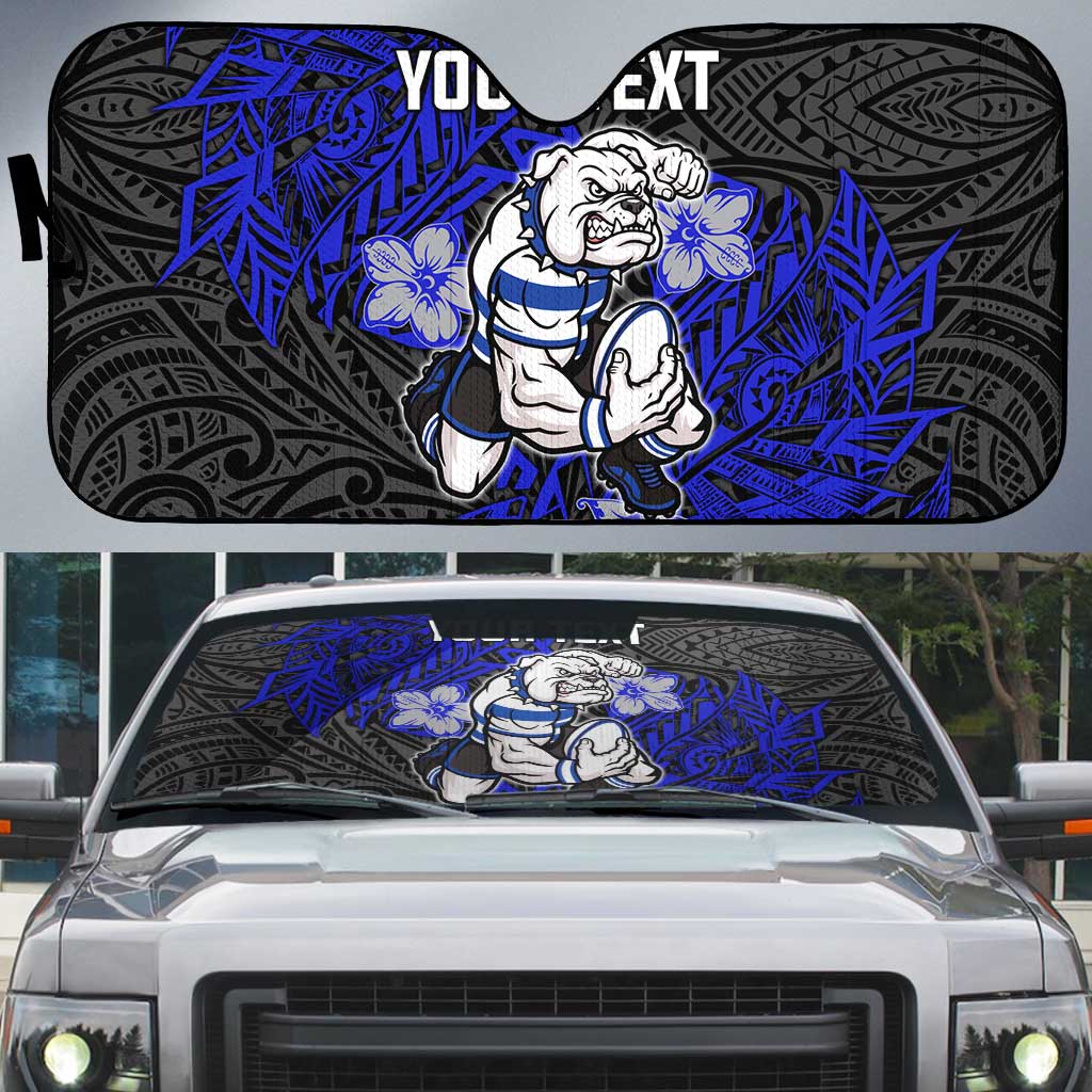 Personalised Canterbury-Bankstown Bulldogs Auto Sun Shade Polynesian Tribal Pattern With Rugby Bulldog Mascot Art