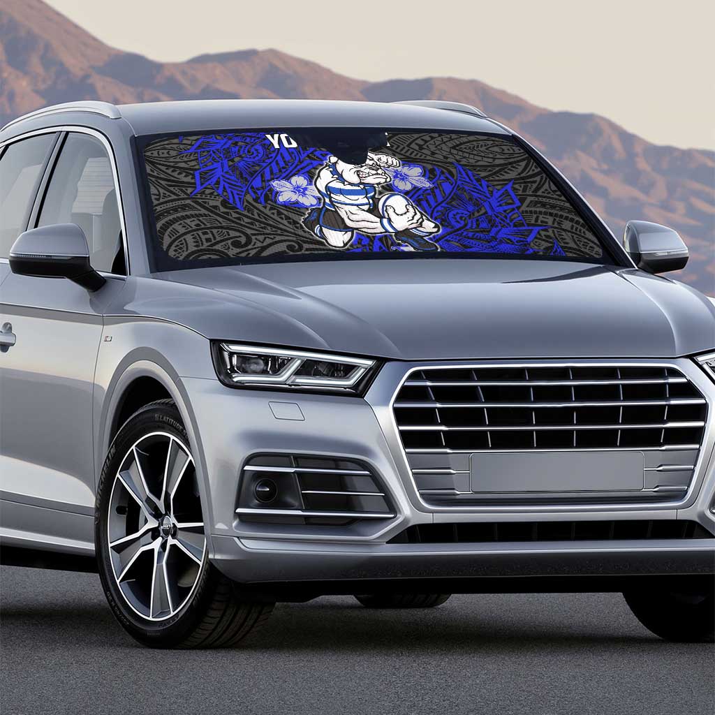 Personalised Canterbury-Bankstown Bulldogs Auto Sun Shade Polynesian Tribal Pattern With Rugby Bulldog Mascot Art