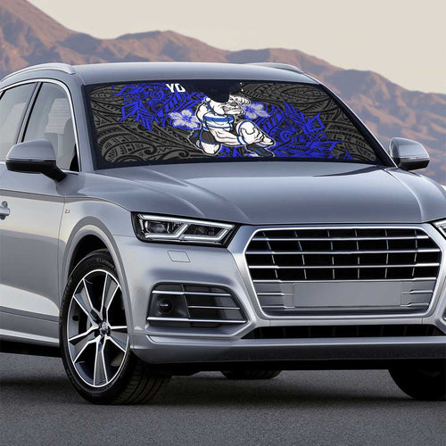 Personalised Canterbury-Bankstown Bulldogs Auto Sun Shade Polynesian Tribal Pattern With Rugby Bulldog Mascot Art