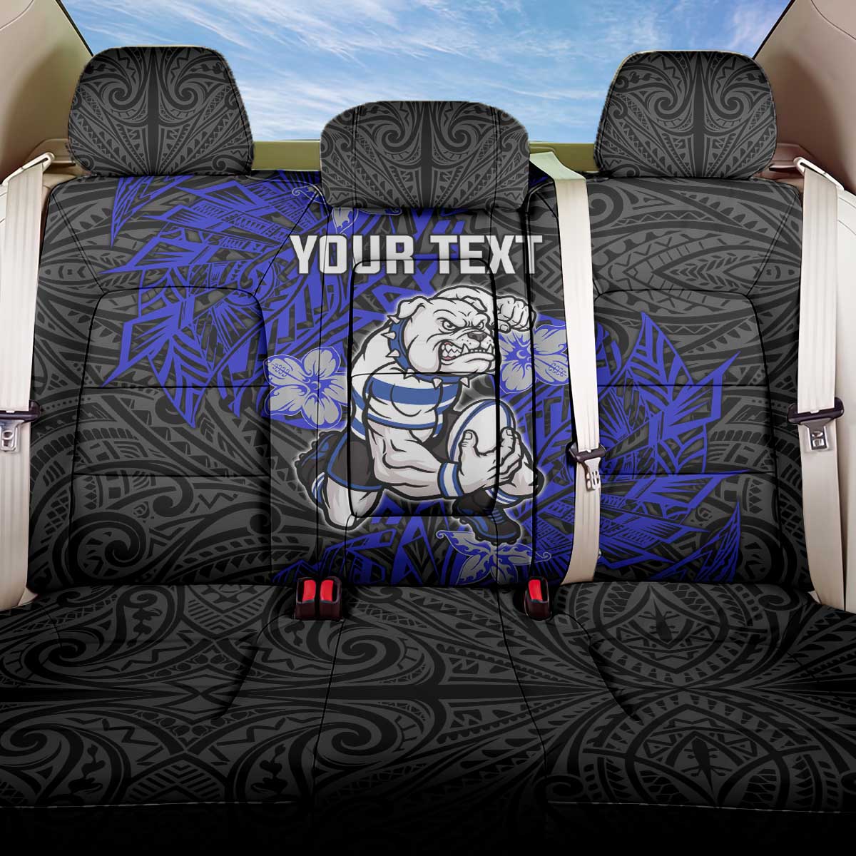 Personalised Canterbury-Bankstown Bulldogs Back Car Seat Cover Polynesian Tribal Pattern With Rugby Bulldog Mascot Art