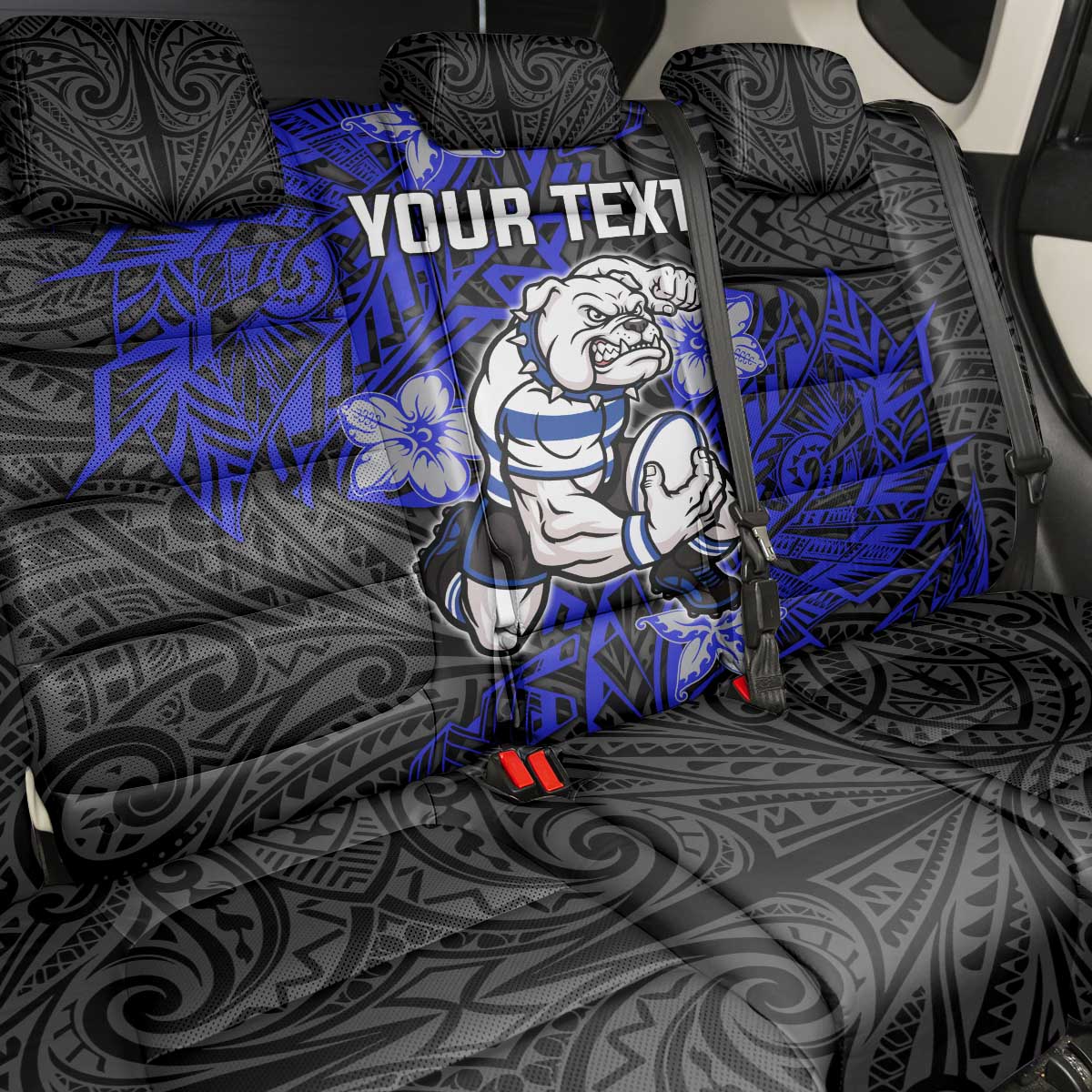Personalised Canterbury-Bankstown Bulldogs Back Car Seat Cover Polynesian Tribal Pattern With Rugby Bulldog Mascot Art