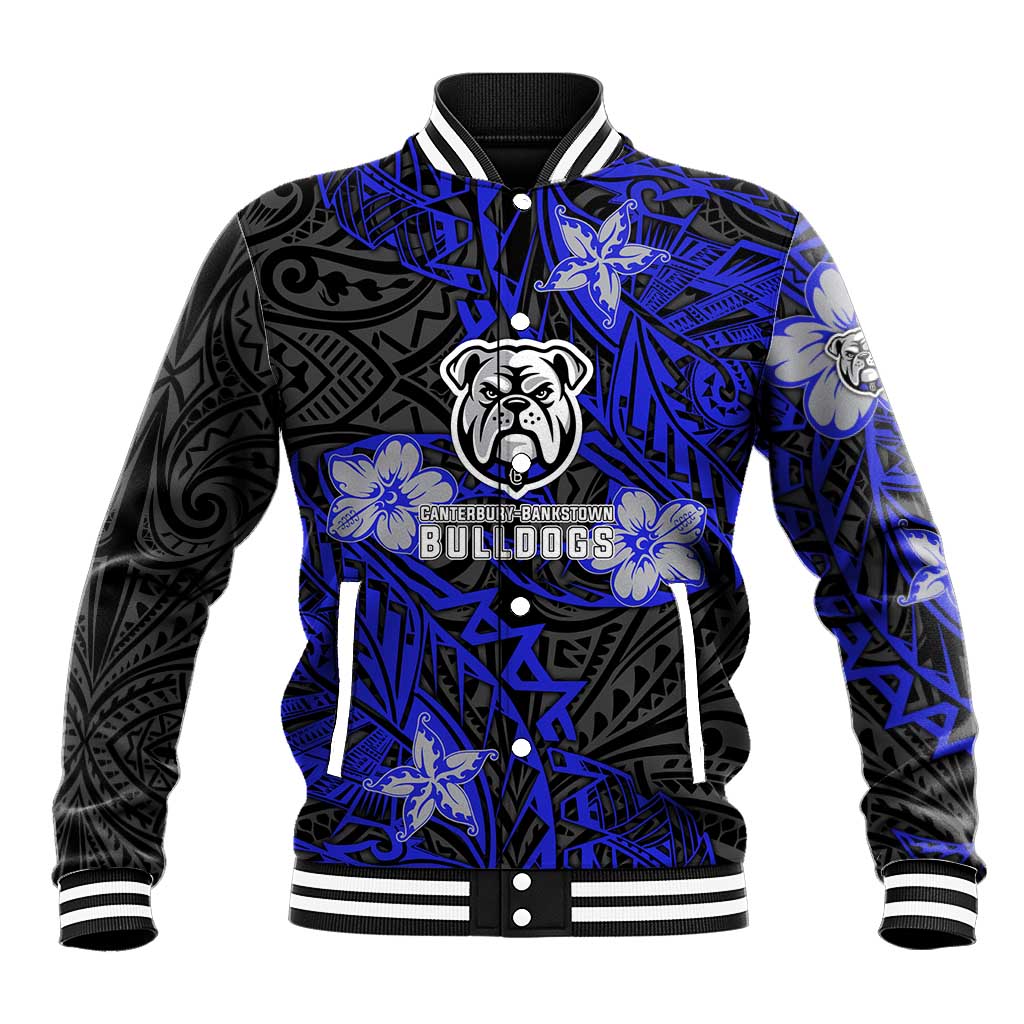 Personalised Canterbury-Bankstown Bulldogs Baseball Jacket Polynesian Tribal Pattern With Rugby Bulldog Mascot Art