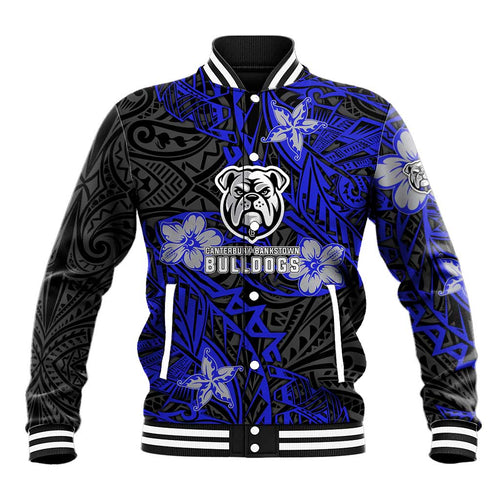 Personalised Canterbury-Bankstown Bulldogs Baseball Jacket Polynesian Tribal Pattern With Rugby Bulldog Mascot Art