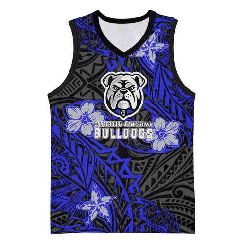 Personalised Canterbury-Bankstown Bulldogs Basketball Jersey Polynesian Tribal Pattern With Rugby Bulldog Mascot Art