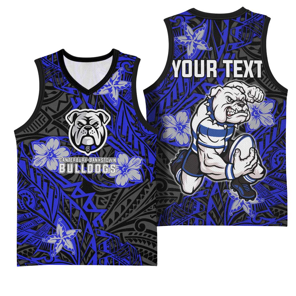 Personalised Canterbury-Bankstown Bulldogs Basketball Jersey Polynesian Tribal Pattern With Rugby Bulldog Mascot Art