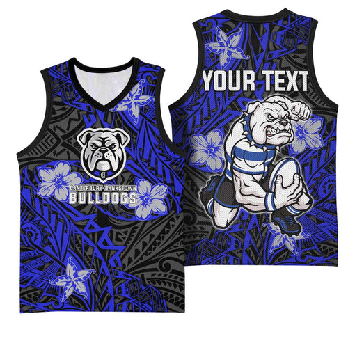 Personalised Canterbury-Bankstown Bulldogs Basketball Jersey Polynesian Tribal Pattern With Rugby Bulldog Mascot Art