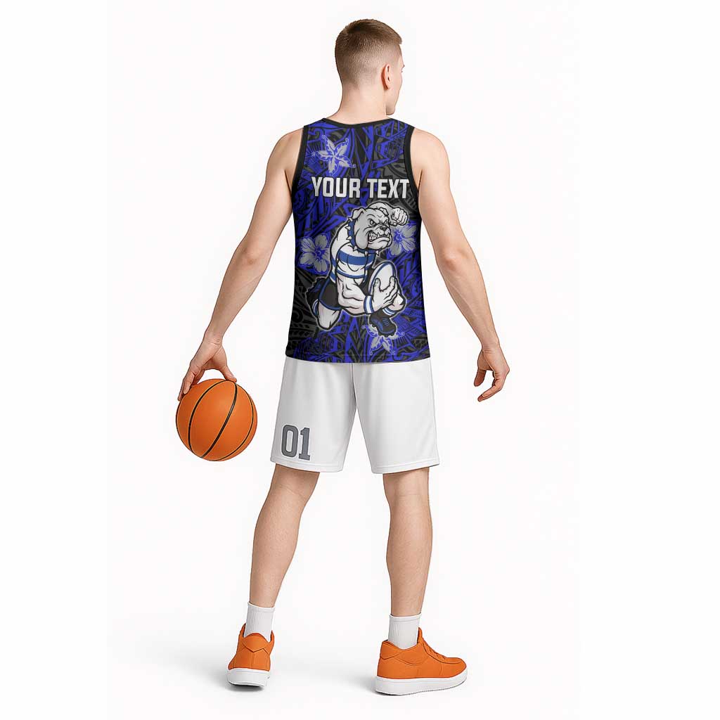 Personalised Canterbury-Bankstown Bulldogs Basketball Jersey Polynesian Tribal Pattern With Rugby Bulldog Mascot Art
