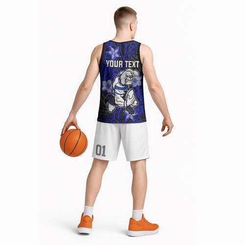 Personalised Canterbury-Bankstown Bulldogs Basketball Jersey Polynesian Tribal Pattern With Rugby Bulldog Mascot Art