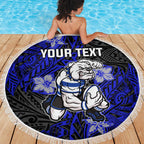 Personalised Canterbury-Bankstown Bulldogs Beach Blanket Polynesian Tribal Pattern With Rugby Bulldog Mascot Art