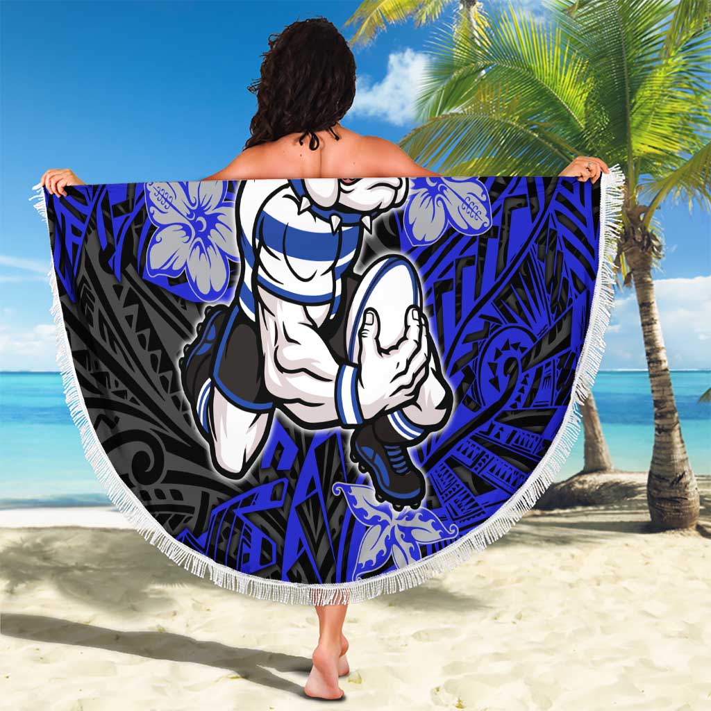 Personalised Canterbury-Bankstown Bulldogs Beach Blanket Polynesian Tribal Pattern With Rugby Bulldog Mascot Art