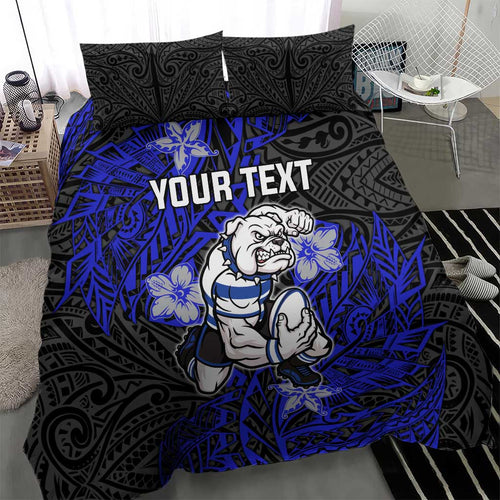 Personalised Canterbury-Bankstown Bulldogs Bedding Set Polynesian Tribal Pattern With Rugby Bulldog Mascot Art