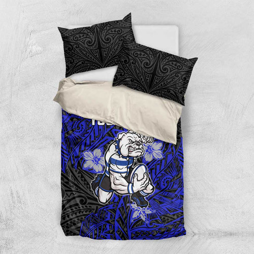 Personalised Canterbury-Bankstown Bulldogs Bedding Set Polynesian Tribal Pattern With Rugby Bulldog Mascot Art