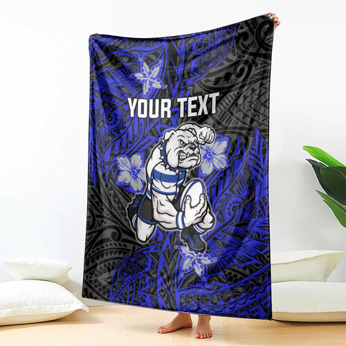Personalised Canterbury-Bankstown Bulldogs Blanket Polynesian Tribal Pattern With Rugby Bulldog Mascot Art