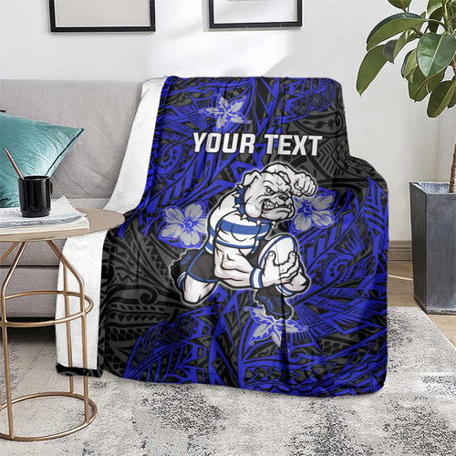Personalised Canterbury-Bankstown Bulldogs Blanket Polynesian Tribal Pattern With Rugby Bulldog Mascot Art
