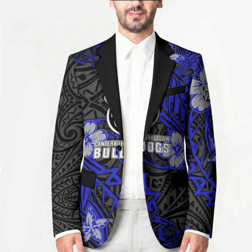Personalised Canterbury-Bankstown Bulldogs Blazer Polynesian Tribal Pattern With Rugby Bulldog Mascot Art