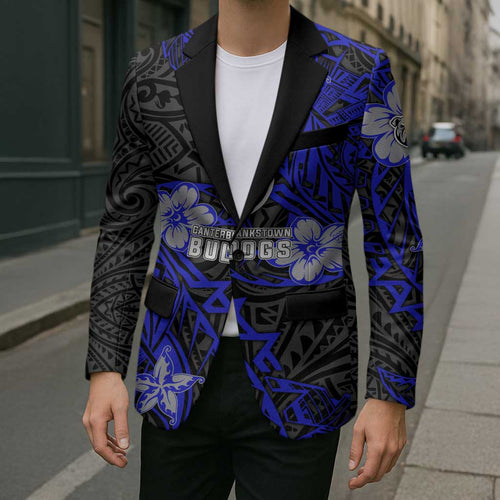 Personalised Canterbury-Bankstown Bulldogs Blazer Polynesian Tribal Pattern With Rugby Bulldog Mascot Art