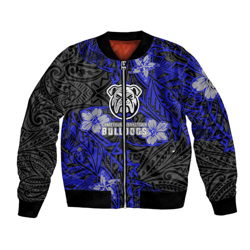 Personalised Canterbury-Bankstown Bulldogs Bomber Jacket Polynesian Tribal Pattern With Rugby Bulldog Mascot Art