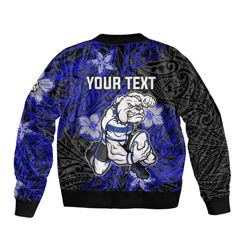 Personalised Canterbury-Bankstown Bulldogs Bomber Jacket Polynesian Tribal Pattern With Rugby Bulldog Mascot Art