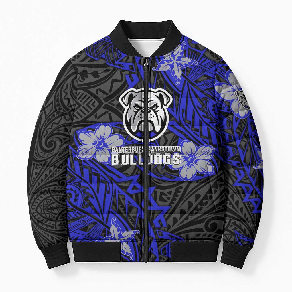 Personalised Canterbury-Bankstown Bulldogs Bomber Puffer Jacket Polynesian Tribal Pattern With Rugby Bulldog Mascot Art