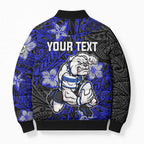 Personalised Canterbury-Bankstown Bulldogs Bomber Puffer Jacket Polynesian Tribal Pattern With Rugby Bulldog Mascot Art