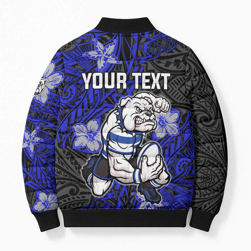 Personalised Canterbury-Bankstown Bulldogs Bomber Puffer Jacket Polynesian Tribal Pattern With Rugby Bulldog Mascot Art