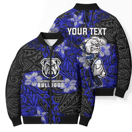 Personalised Canterbury-Bankstown Bulldogs Bomber Puffer Jacket Polynesian Tribal Pattern With Rugby Bulldog Mascot Art