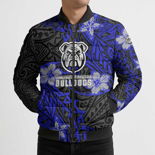 Personalised Canterbury-Bankstown Bulldogs Bomber Puffer Jacket Polynesian Tribal Pattern With Rugby Bulldog Mascot Art