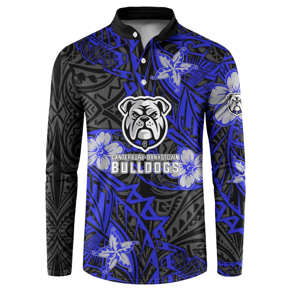 Personalised Canterbury-Bankstown Bulldogs Button Sweatshirt Polynesian Tribal Pattern With Rugby Bulldog Mascot Art
