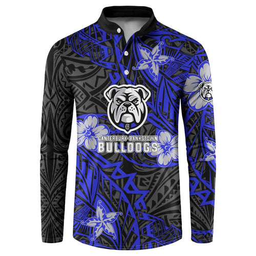 Personalised Canterbury-Bankstown Bulldogs Button Sweatshirt Polynesian Tribal Pattern With Rugby Bulldog Mascot Art