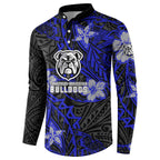 Personalised Canterbury-Bankstown Bulldogs Button Sweatshirt Polynesian Tribal Pattern With Rugby Bulldog Mascot Art