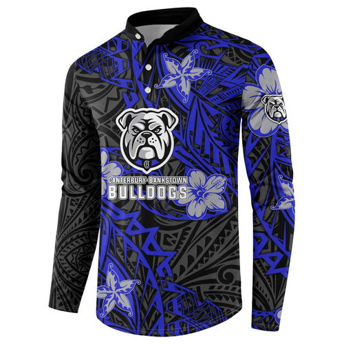 Personalised Canterbury-Bankstown Bulldogs Button Sweatshirt Polynesian Tribal Pattern With Rugby Bulldog Mascot Art