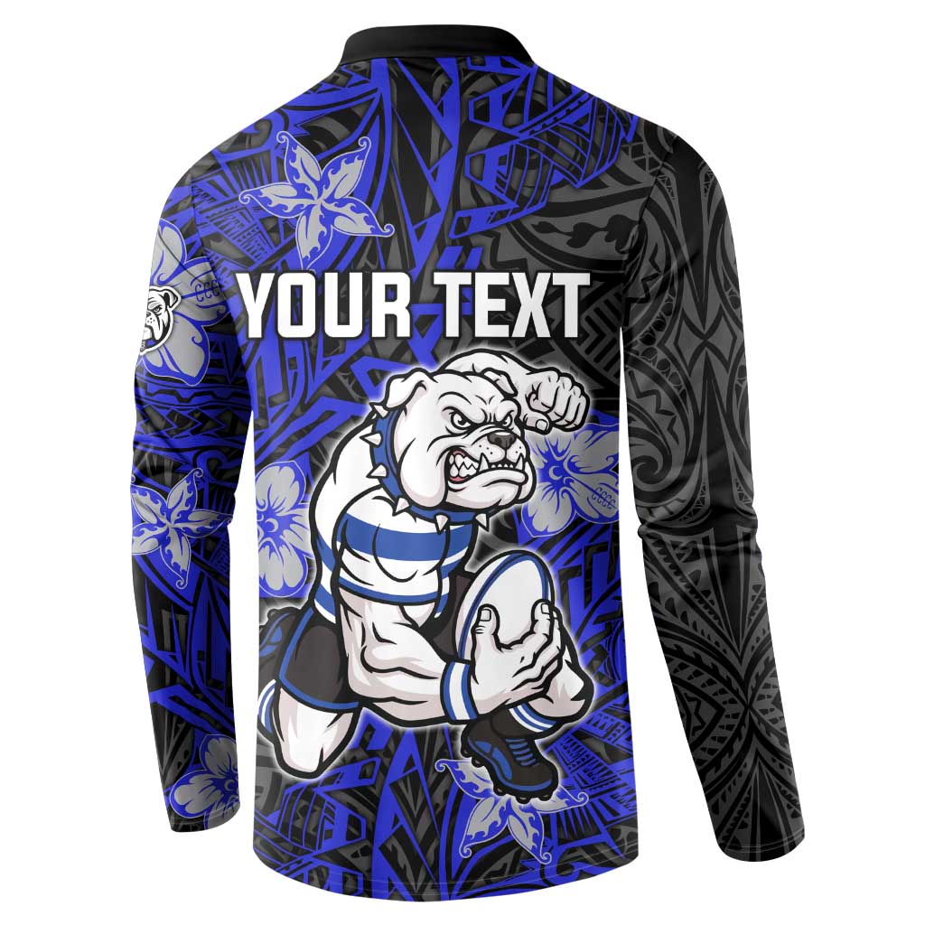 Personalised Canterbury-Bankstown Bulldogs Button Sweatshirt Polynesian Tribal Pattern With Rugby Bulldog Mascot Art