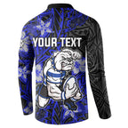 Personalised Canterbury-Bankstown Bulldogs Button Sweatshirt Polynesian Tribal Pattern With Rugby Bulldog Mascot Art