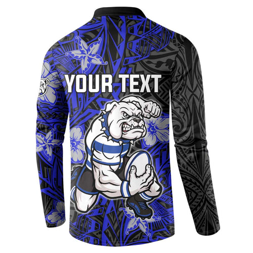 Personalised Canterbury-Bankstown Bulldogs Button Sweatshirt Polynesian Tribal Pattern With Rugby Bulldog Mascot Art