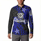 Personalised Canterbury-Bankstown Bulldogs Button Sweatshirt Polynesian Tribal Pattern With Rugby Bulldog Mascot Art