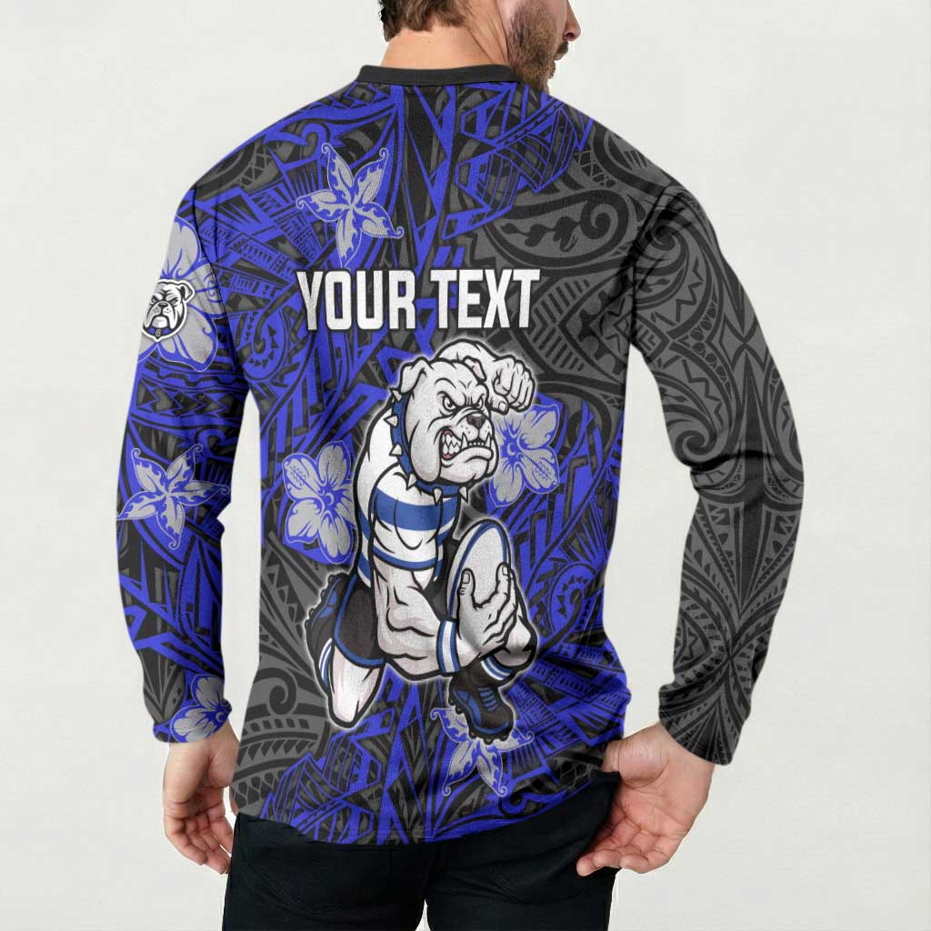 Personalised Canterbury-Bankstown Bulldogs Button Sweatshirt Polynesian Tribal Pattern With Rugby Bulldog Mascot Art