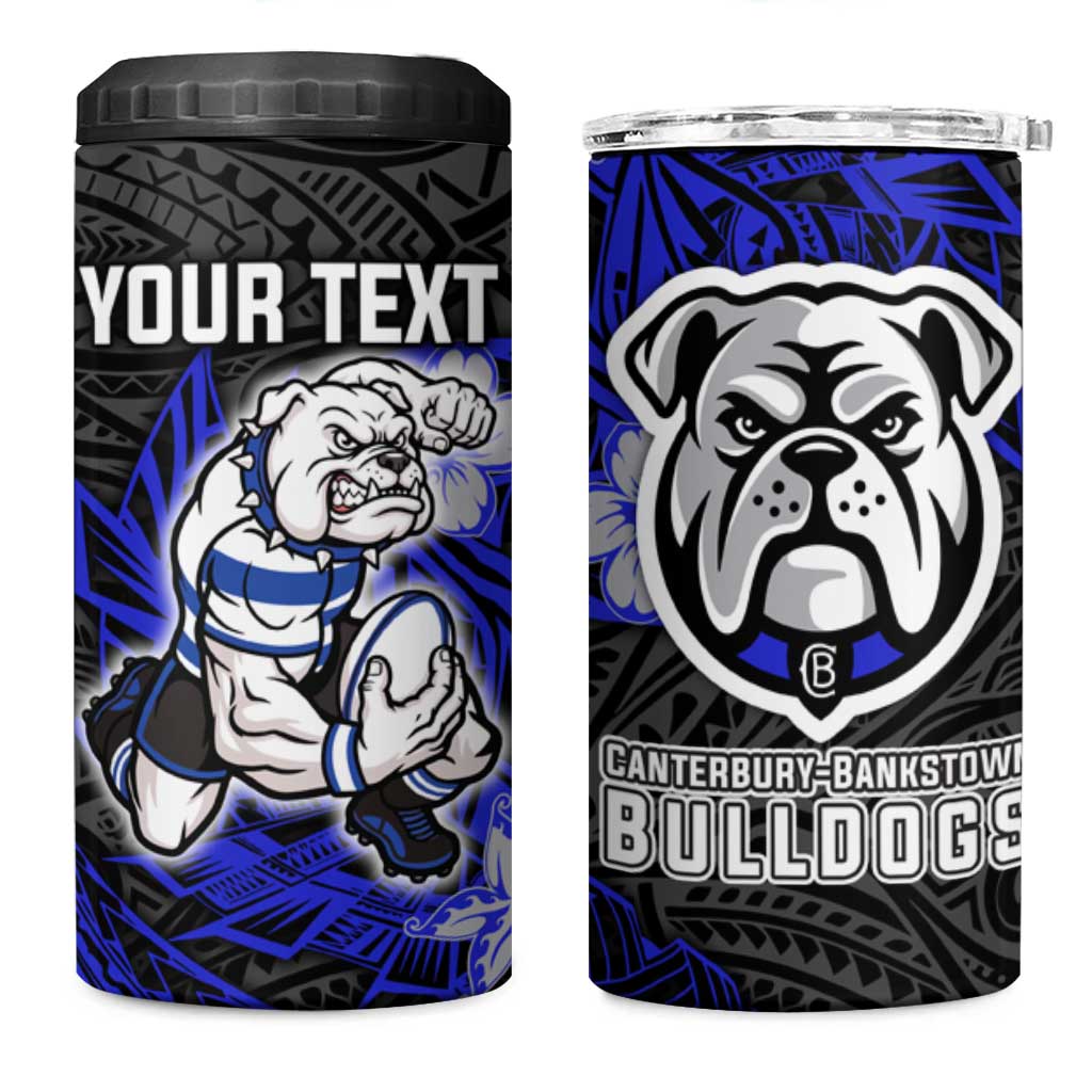 Personalised Canterbury-Bankstown Bulldogs 4 in 1 Can Cooler Tumbler Polynesian Tribal Pattern With Rugby Bulldog Mascot Art