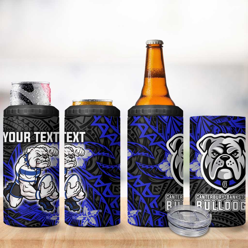 Personalised Canterbury-Bankstown Bulldogs 4 in 1 Can Cooler Tumbler Polynesian Tribal Pattern With Rugby Bulldog Mascot Art